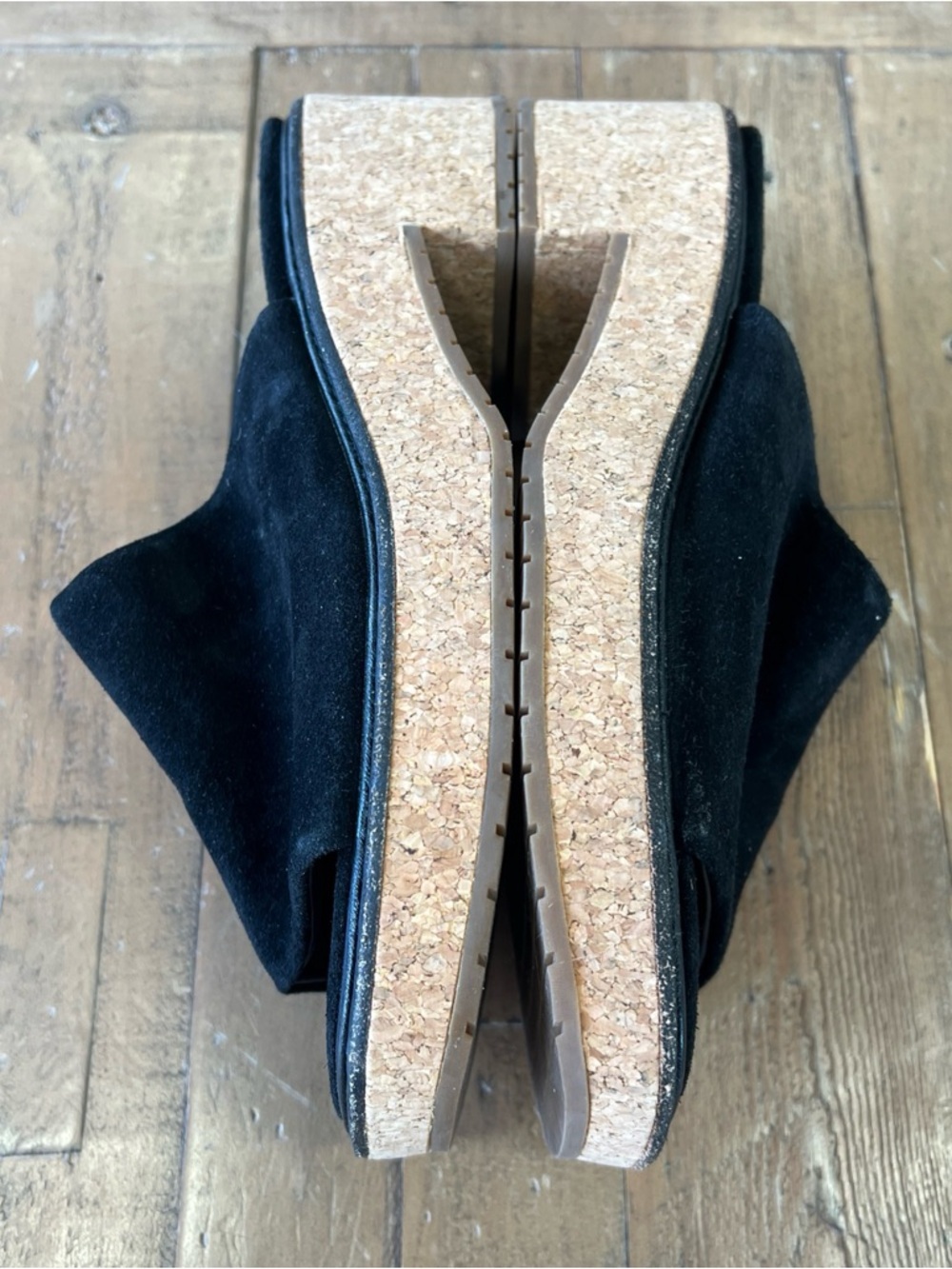 VINCE Women's Maddy Sandal Size 7.5 Block Heel Mule Cork Platfrom Black Suede - Picture 11 of 12
